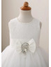 Ivory Lace Sparkly Tulle Flower Girl Dress With Crystal Pin Ivory Lace Sparkly Tulle Flower Girl Dress With Crystal Pin